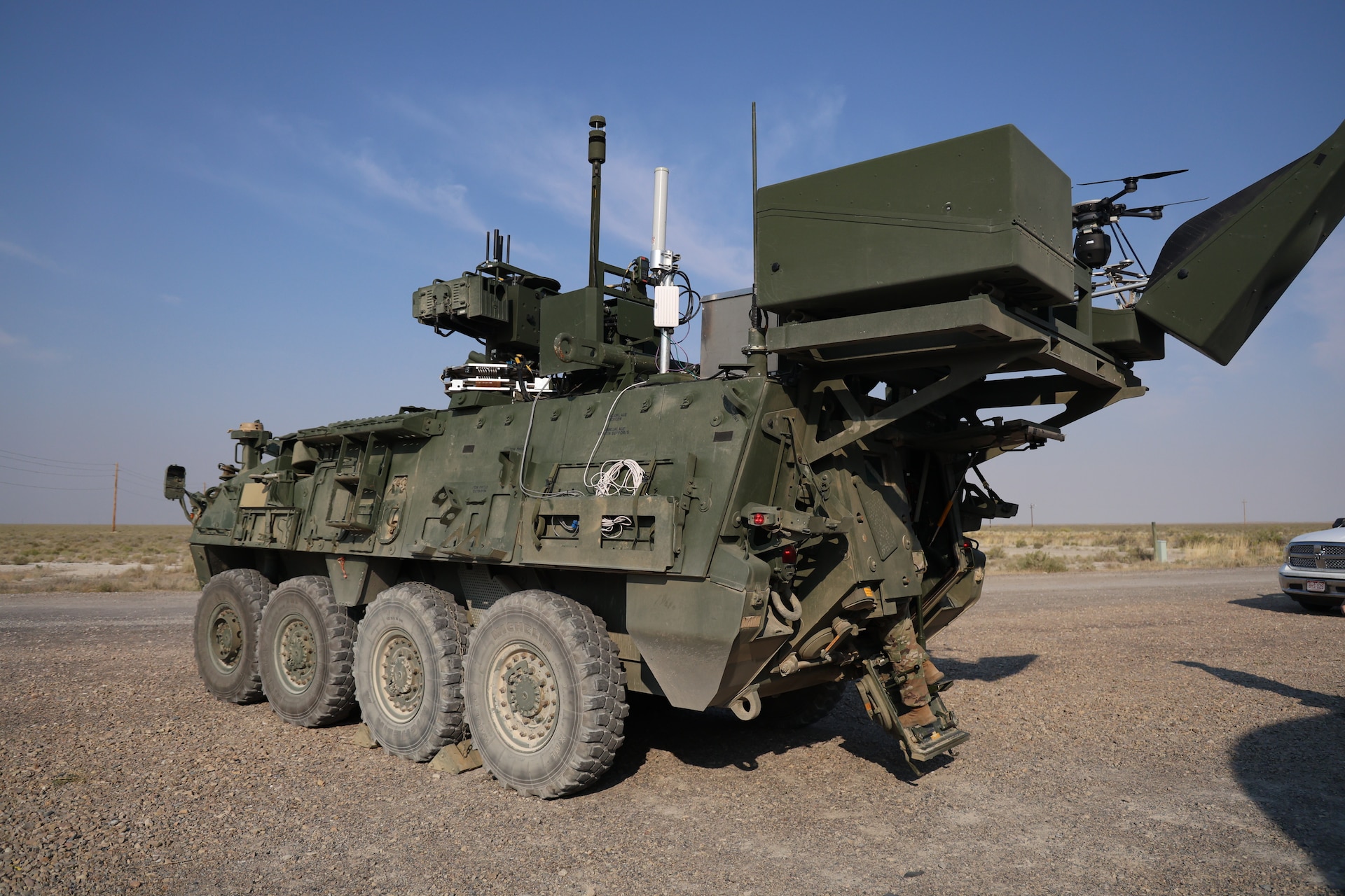 The Stryker vehicle seen here with the full NBCRV SSU equipment at Dugway Proving Ground, Utah for soldier training and evaluation in August 2024.