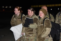 Senior Airmen Emma Oehler, 185th Air Refueling Wing medical technician, waits to depart the Sioux City, Iowa, airport with Airmen from the Iowa Air National Guard’s 185th Air Refueling Wing Medical Group Jan. 15, 2025. Iowa Air Guard medical technicians are flying to Washington to provide medical support for National Guard members in the capital region as part of the 60th Presidential Inauguration.