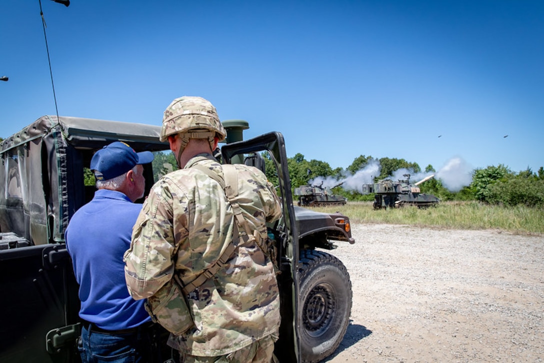 Coffman, an employer of a National Guardsman, was asked to give the command to fire for the battalion during the live-fire demonstration for the Employer Support for the Guard and Reserve bosslift event.