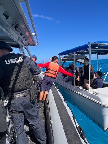 U.S. Coast Guard Forces Micronesia/Sector Guam personnel, supported by Maritime Safety and Security Team (MSST) San Francisco, conduct recreational boating safety exams with CNMI's Department of Public Safety off Saipan, CNMI, on Dec. 4, 2024.