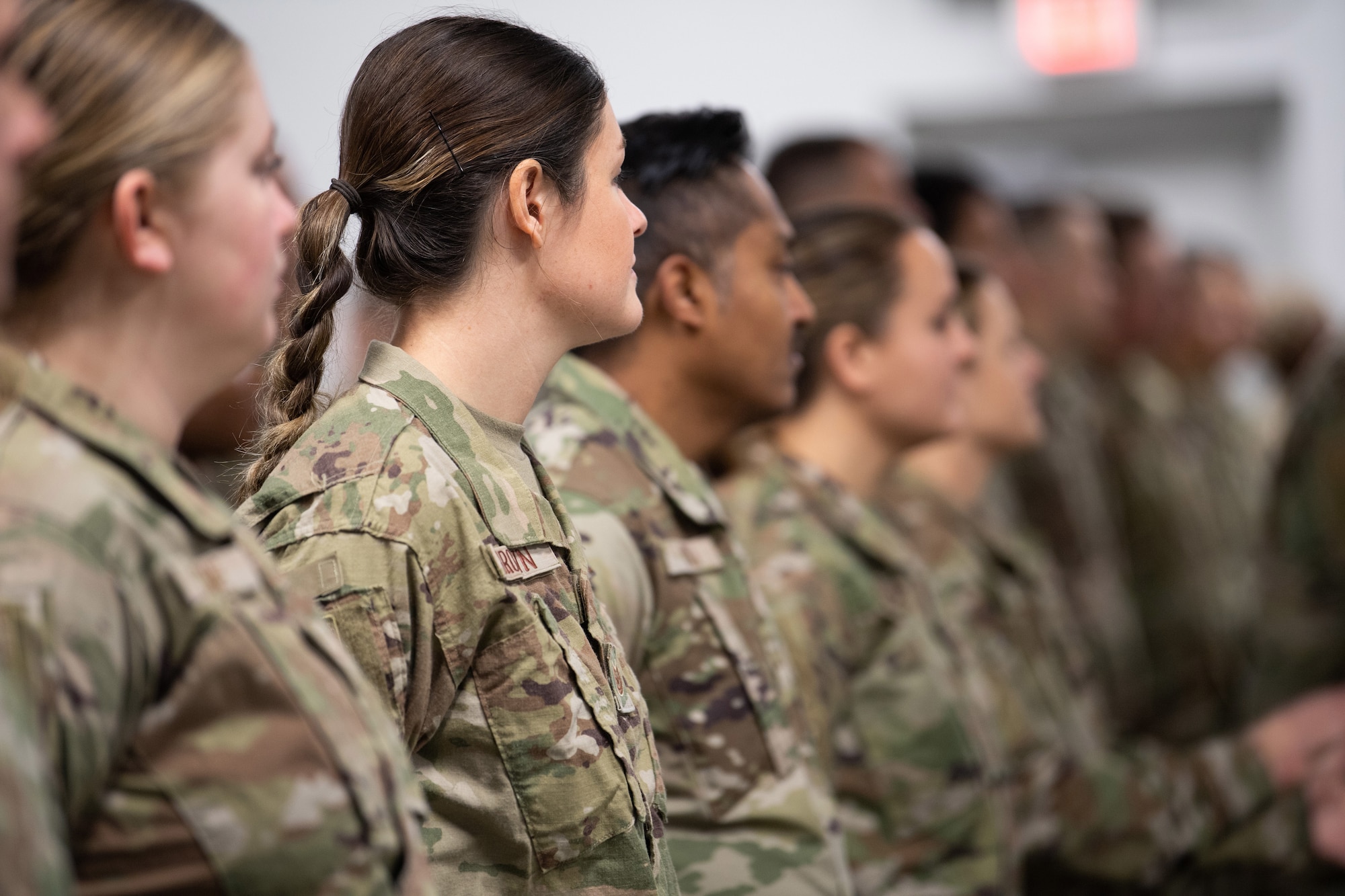 Airmen of the 49th Aerial Port Squadron stand in formation during an assumption of command ceremony.