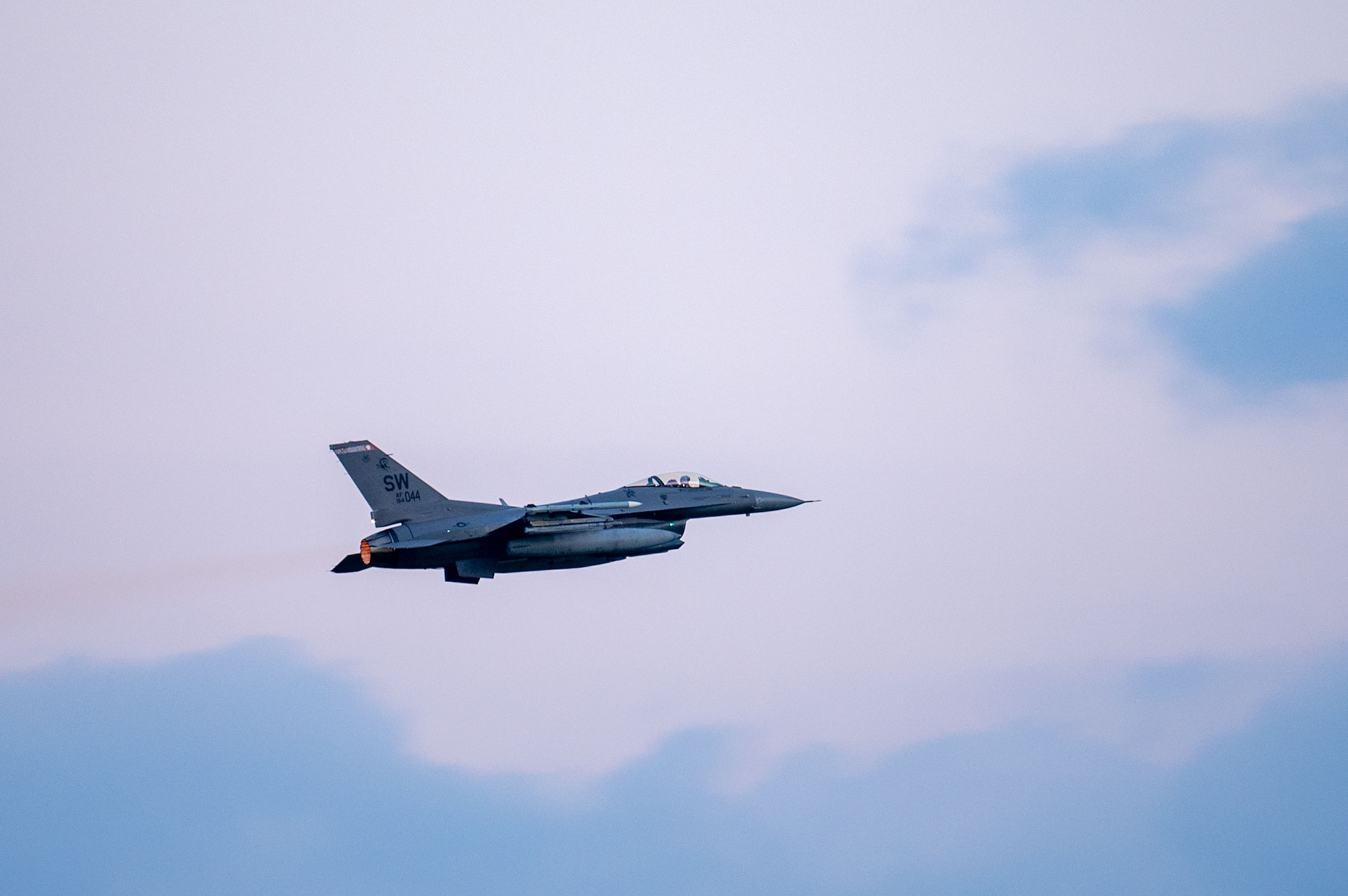 An aircraft takes off.