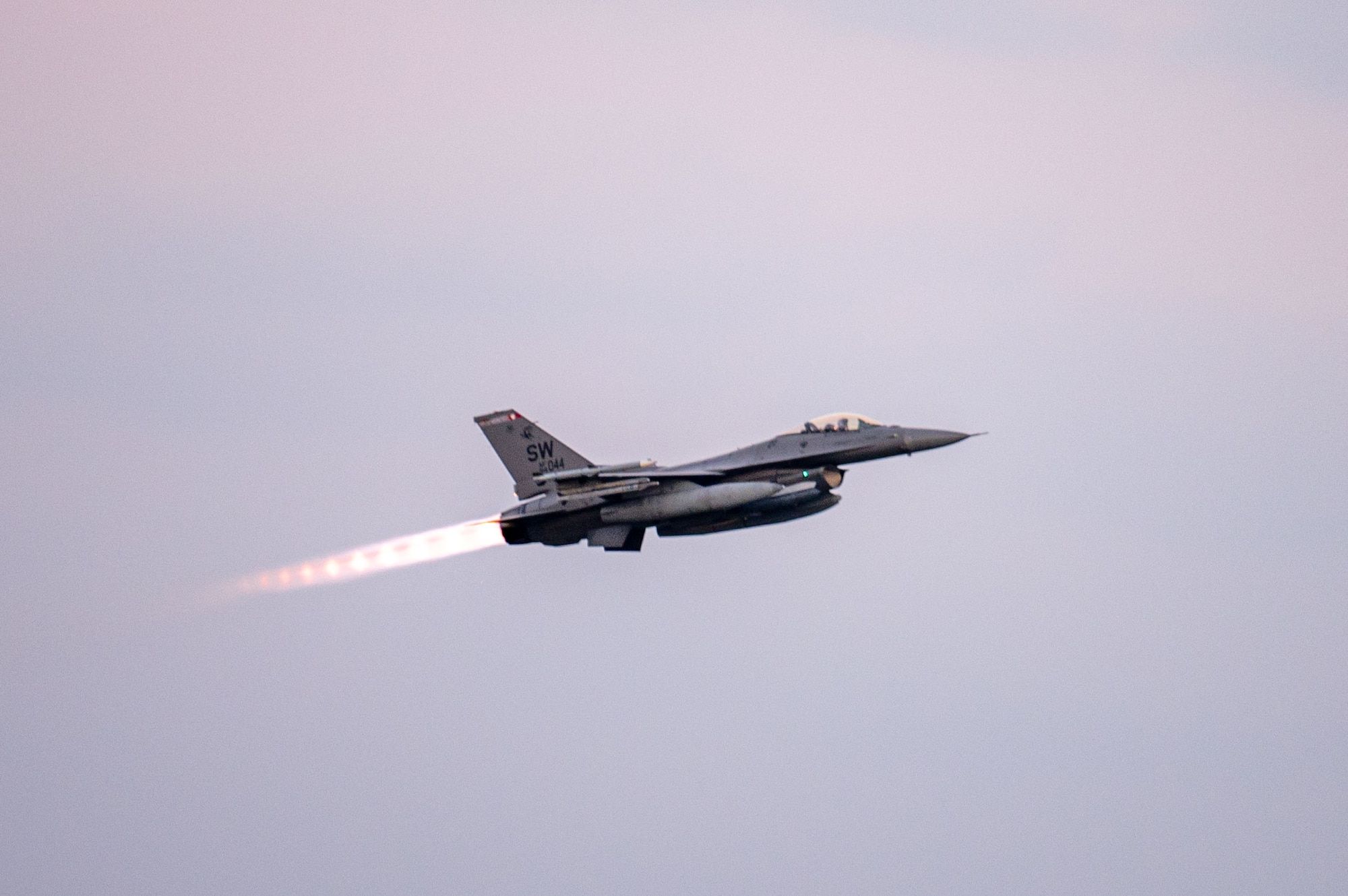 An aircraft takes off.