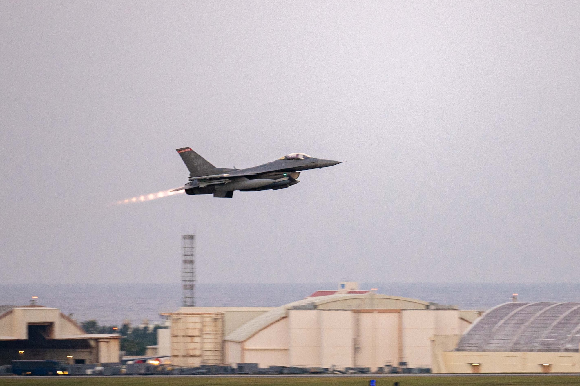 An aircraft takes off
