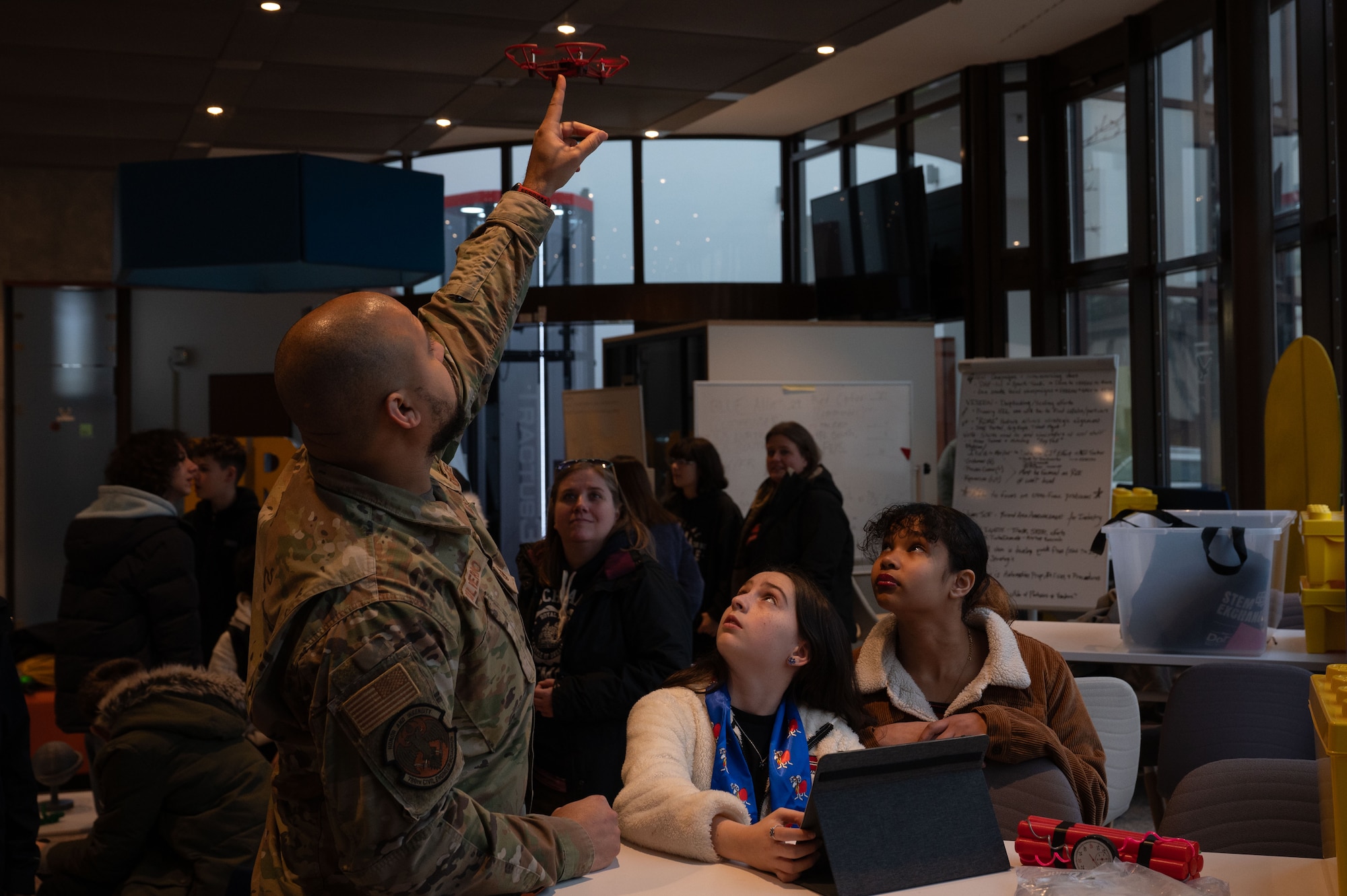 A man touches a drone