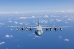 A KC-130J Super Hercules flies near Marine Corps Air Station Cherry Point during a training exercise.