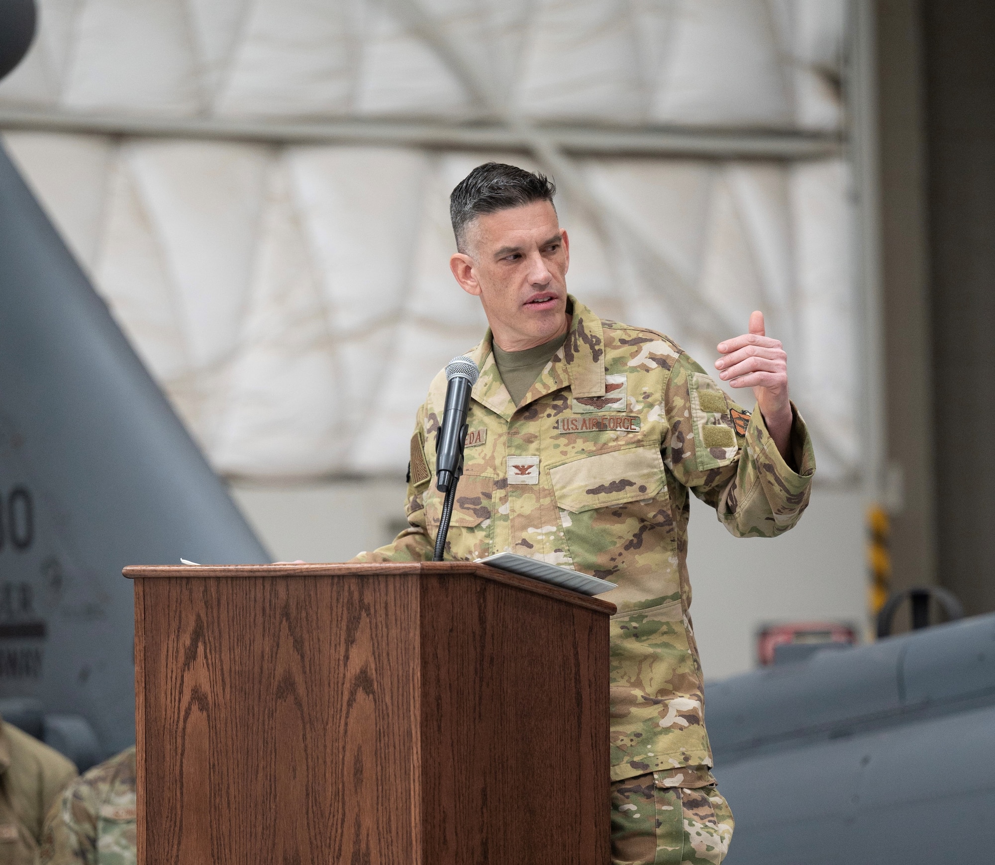 Col. Christopher Escajeda addresses Airmen