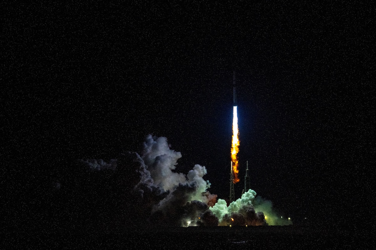 A New Glenn rocket launches from Space Launch Complex 36 at Cape Canaveral Space Force Station, Jan. 16, 2025. The New Glenn rocket marked the first launch from Space Launch Complex 36 in 20 years.