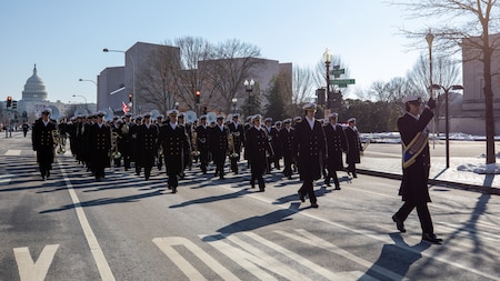 Sailors march in formation