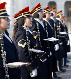 Soldiers lined up ready to play instruments