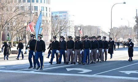 Soldiers march in a parade