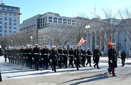 Marines march in a parade