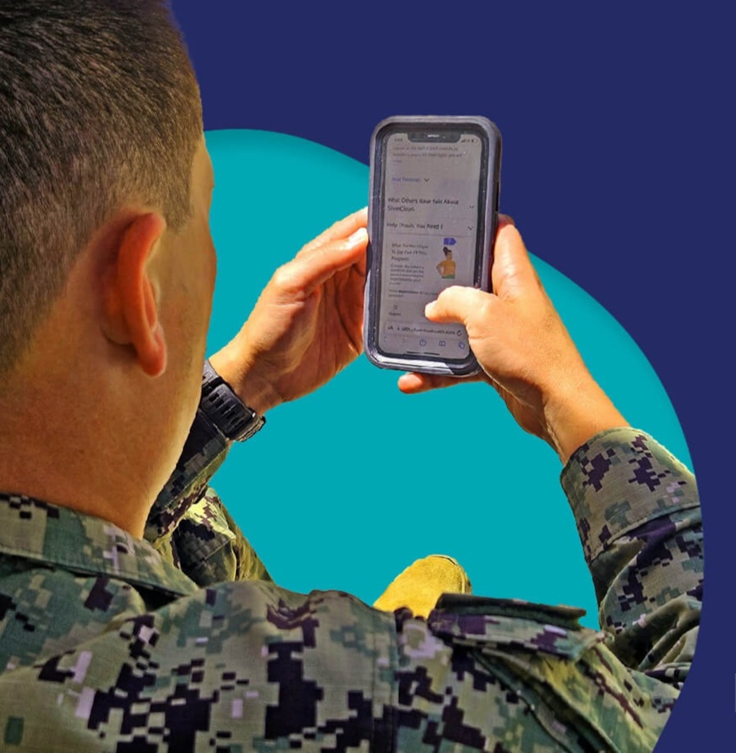 A member of the military meets with his doctor by cellphone using My Military Health Scheduled Virtual Visits.