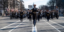 Army Band members marching during parade rehearsal