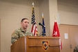 U.S. Army Capt. Angel Pagan, commander of the 617th Military Police Company, speaks to the Soldiers and family at the 617th Military Police Company deployment ceremony at the Armed Forces Reserve Center in Richmond, Kentucky on Jan. 4, 2025.