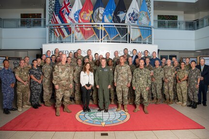 Adm. Samuel J. Paparo, center, first row, commander of U.S. Indo-Pacific Command, joins senior joint-force leaders for a group photo at USINDOPACOM headquarters on Camp H. M. Smith in Hawaii, Jan. 15, 2025.
