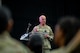 Chief Master Sgt. of the Air Force David Flosi speaks to members of the 482d Fighter Wing at Homestead Air Reserve Base.