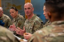 Chief Master Sgt. of the Air Force David Flosi speaks with senior noncommissioned officers and first sergeants.