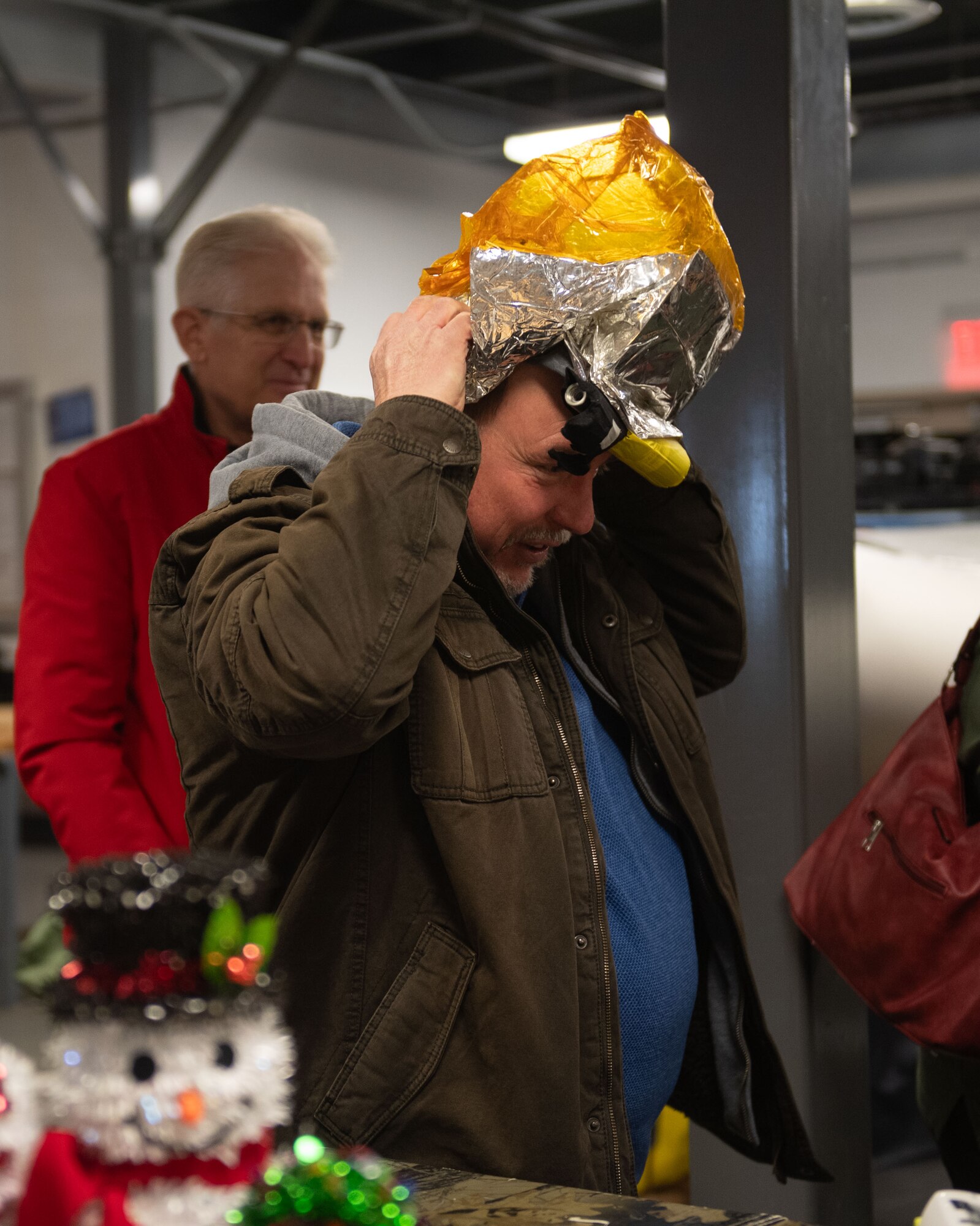 Man dons emergency gear