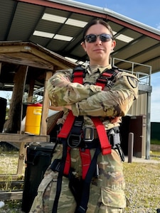 Pfc. Elise White standing looking at the camera after training photo courtesy of Pfc. White