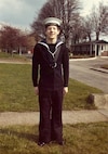 16-year-old Hussey as a new entry sailor at HMS Ganges, a Royal Navy training establishment, in 1975.