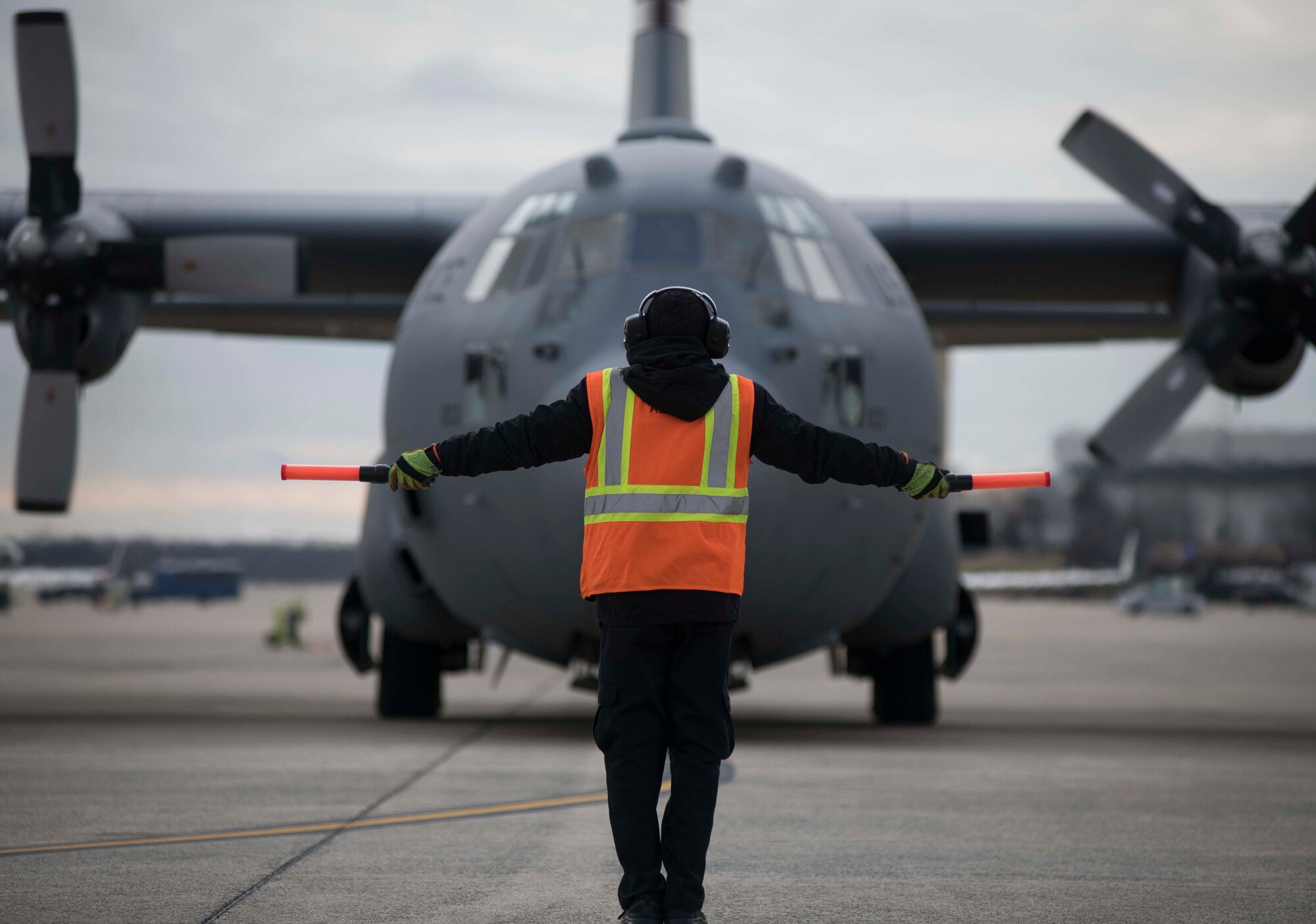 A U.S. Air Force C-130 Hercules, assigned to the 133rd Airlift Wing, Minnesota National Guard, arrives at Joint Base Andrews, Maryland, Jan. 18, 2021. At least 25,000 National Guard men and women conducted security, communication and logistical missions in support of federal and District authorities for the 59th Presidential Inauguration. (U.S. Air National Guard photo by Tech. Sgt. Morgan R. Whitehouse)