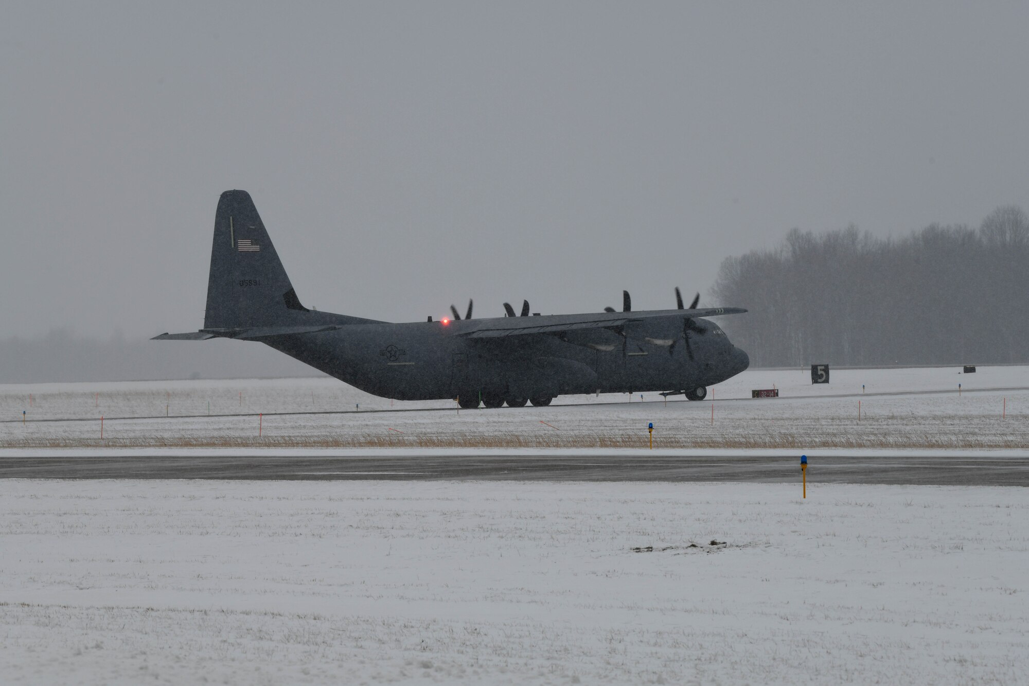 The 910th Airlift Wing's newest C-130J-30 Super Hercules taxis ahead of its maiden flight at Youngstown Air Reserve Station, Ohio, Jan. 14, 2025.