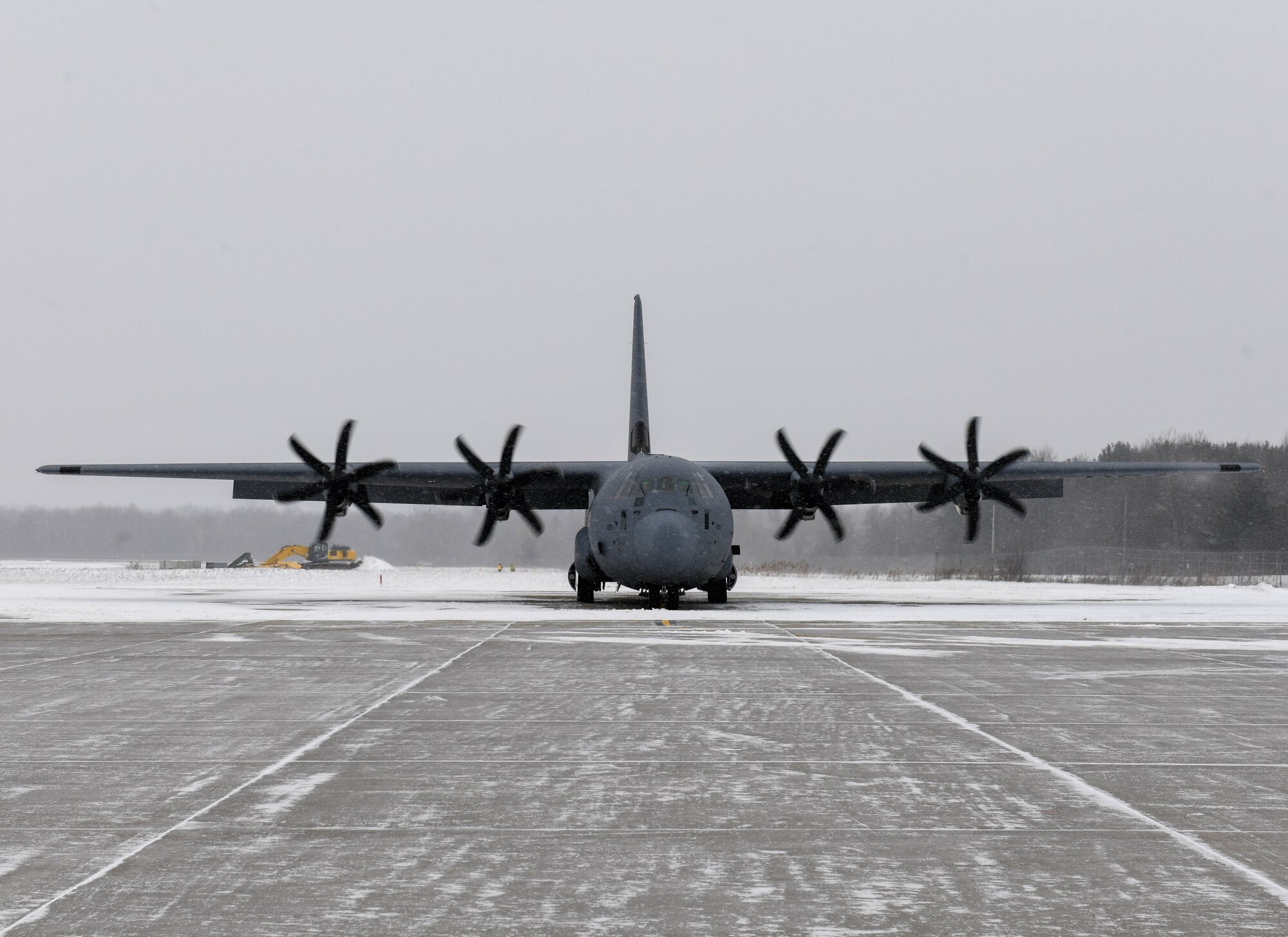 The 910th Airlift Wing's newest C-130J-30 Super Hercules taxis ahead of its maiden flight at Youngstown Air Reserve Station, Ohio, Jan. 14, 2025.