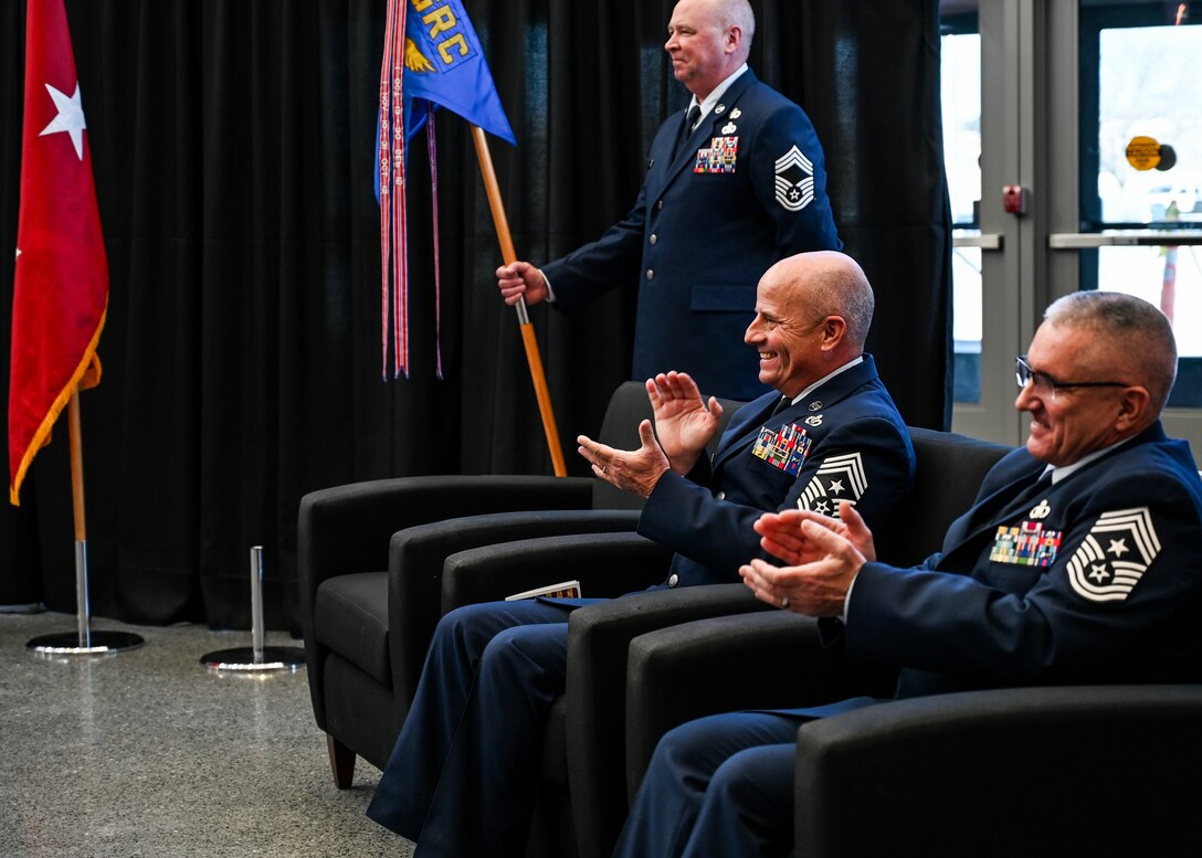 Chief Master Sgt. Scott Tontegode assumes the position of State Command Chief Master Sergeant at Joint Force Headquarters Jan. 12, 2025, at the Nebraska National Guard’s Joint Force Headquarters building, Lincoln, Nebraska. Tontegode served as the 155th Air Refueling Wing command chief master sergeant for five years.



(U.S. Air National Guard photo taken by Staff Sgt. Jamie Syniy)