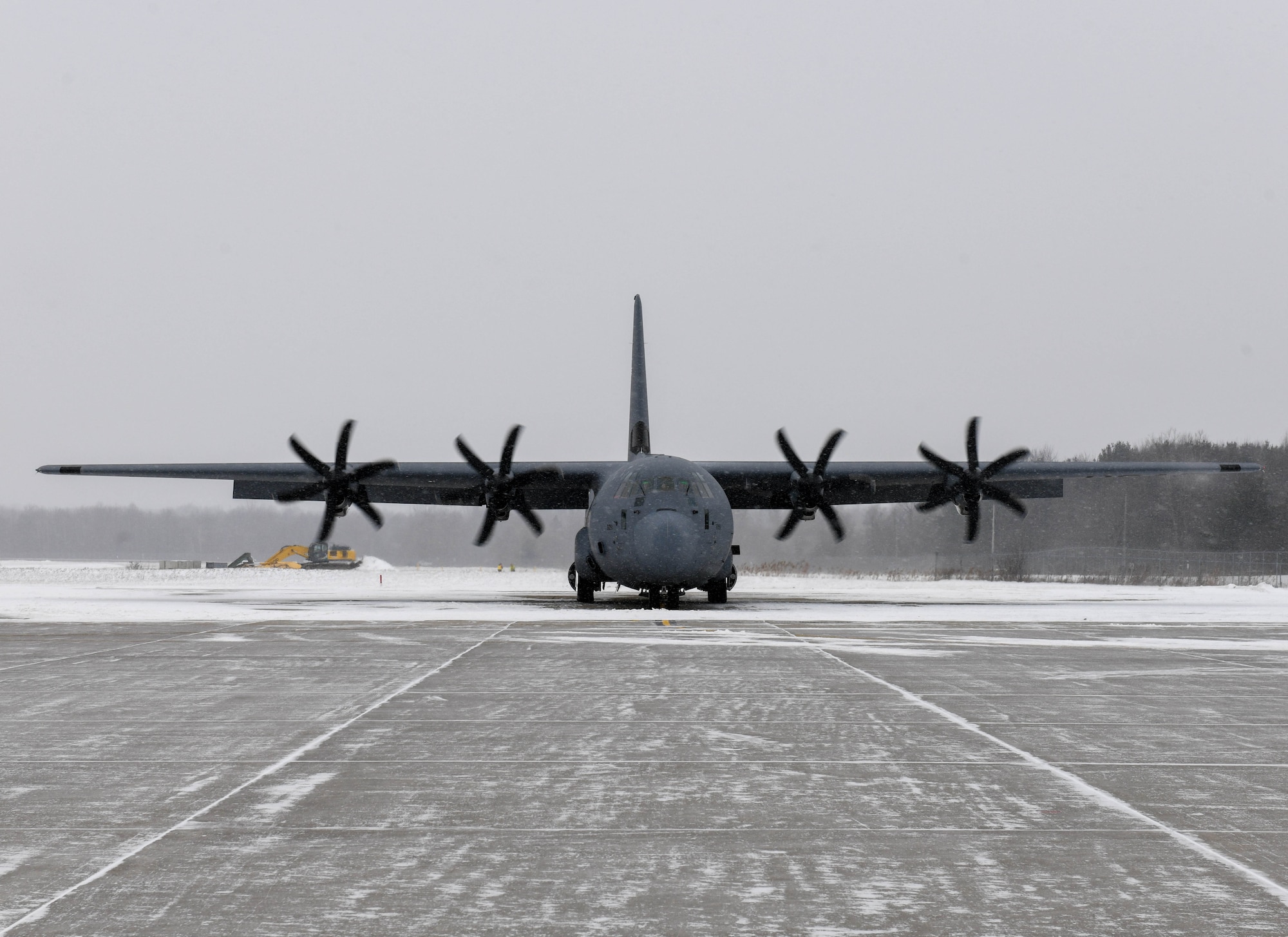The 910th Airlift Wing's newest C-130J-30 Super Hercules taxis ahead of its maiden flight at Youngstown Air Reserve Station, Ohio, Jan. 14, 2025.