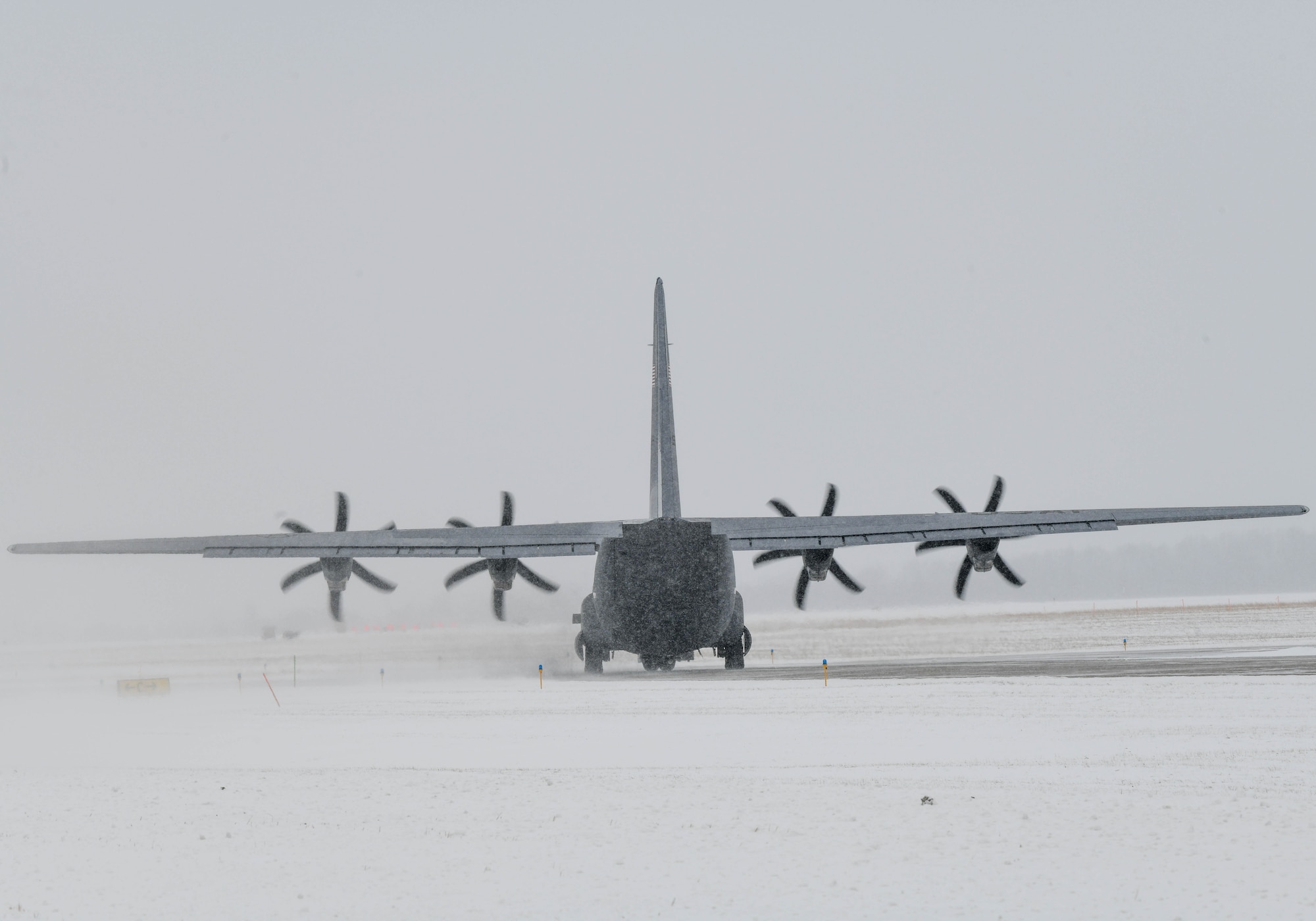 The 910th Airlift Wing's newest C-130J-30 Super Hercules taxis ahead of its maiden flight at Youngstown Air Reserve Station, Ohio, Jan. 14, 2025.