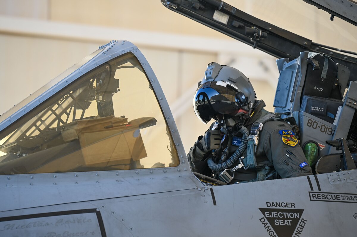 U.S. Air Force 1st Lt. Blake Hitchcock, 47th Fighter Squadron A-10C Thunderbolt II pilot, performs pre-flight checks at Davis-Monthan Air Force Base, Arizona, Jan. 16, 2025. The 47th Fighter Squadron’s mission was to train, educate and mentor the world’s finest attack pilots for the Combat Air Forces. (U.S. Air Force photo by Airman Samantha Melecio)