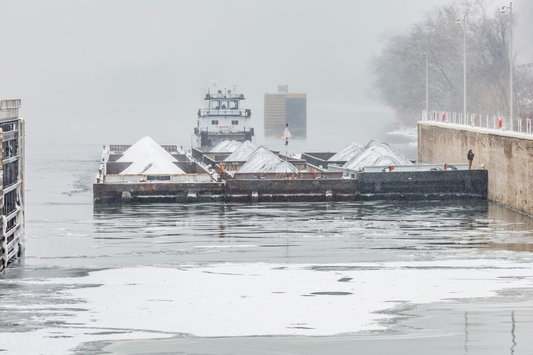 The U.S. Army Corps of Engineers Pittsburgh District continues to support inland navigation and lock operations despite icy conditions.