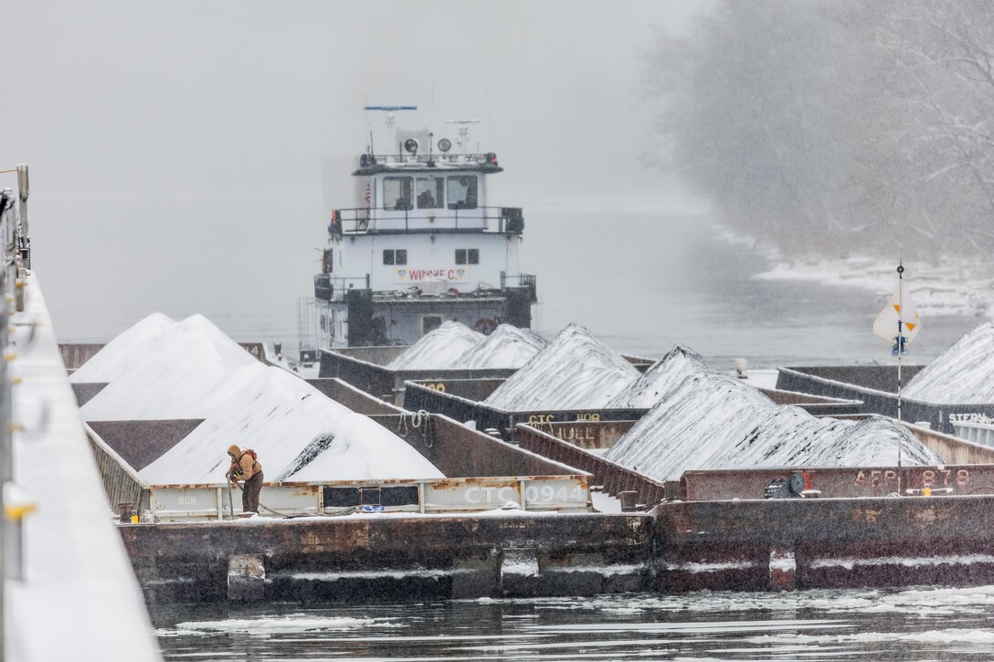 The U.S. Army Corps of Engineers Pittsburgh District continues to support inland navigation and lock operations despite icy conditions.