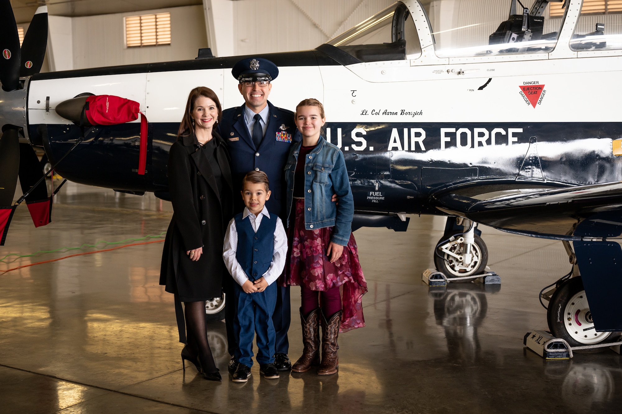 47th Student Squadron (STUS) Airmen bid farewell to Lt. Col. Elizabeth Music, prior commander of the 47th STUS, and welcomed Lt. Col. Aaron Borszich, current commander of the 47th STUS, during a change of command ceremony here, Jan. 17, 2025.