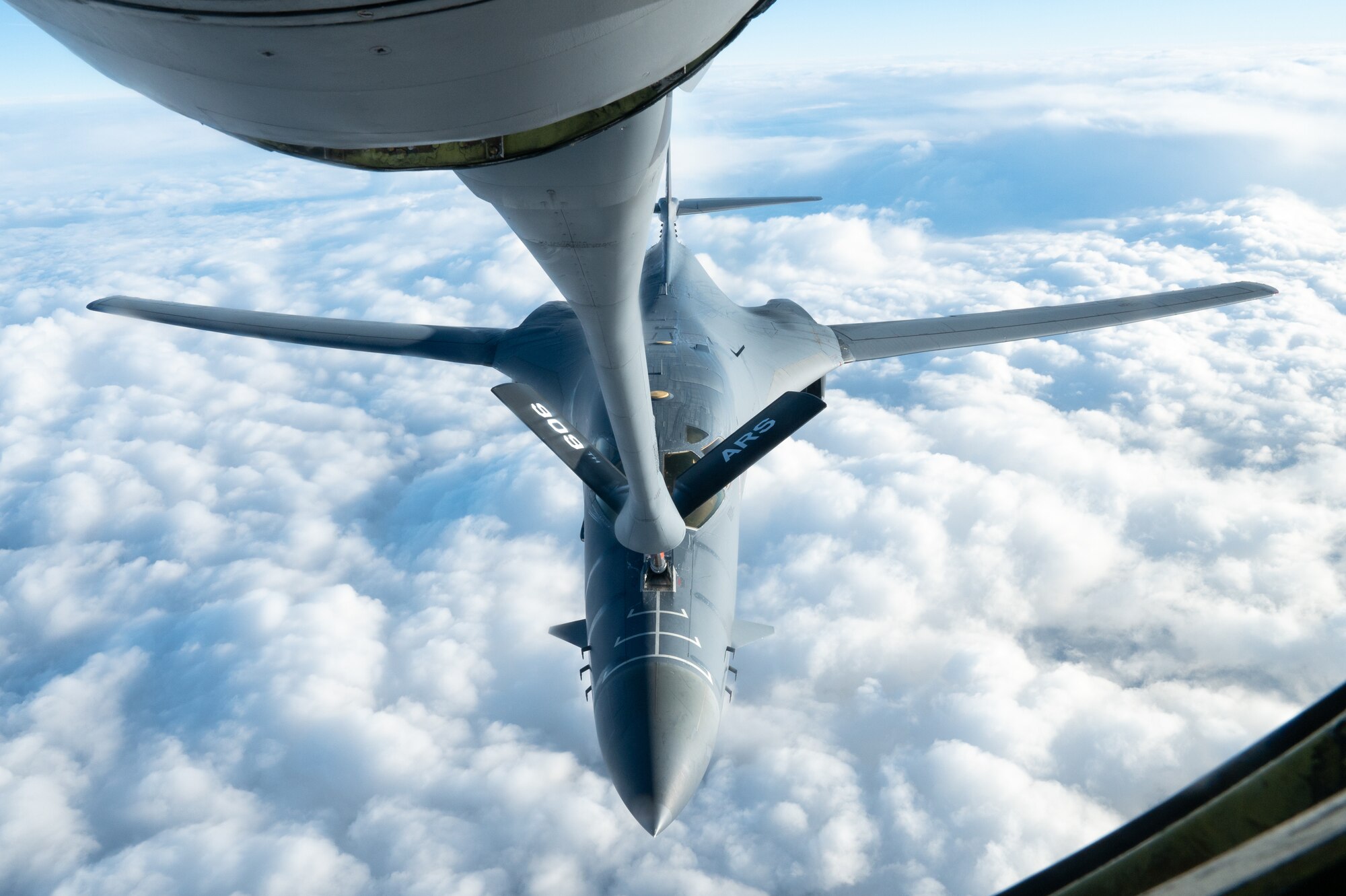 A bomber conducts aerial refueling.