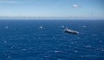 250117-N-FS097-1600 SOUTH CHINA SEA (Jan. 17, 2025) - The U.S. Navy Nimitz-class aircraft carrier USS Carl Vinson (CVN 70) sails in formation with, left to right, the Philippine Navy Gregorio del Pilar-class offshore patrol vessel BRP Andrés Bonifacio (PS 17), the U.S. Navy Arleigh Burke-class guided-missile destroyer USS Sterett (DDG 104), the U.S. Navy Ticonderoga-class guided-missile cruiser USS Princeton (CG 59) and the Philippine Navy Jose Rizal-class guided-missile frigate BRP Antonio Luna (FF 151), during a Maritime Cooperative Activity while transiting the South China Sea, Jan. 17, 2025. The U.S. and Philippines work together as allies, enhancing the interoperability of maritime forces and supporting their shared goal of a free and open Indo-Pacific. Carrier Strike Group ONE, is underway conducting routine operations in the U.S. 7th Fleet area of operations. (U.S. Navy photo by Mass Communication Specialist 3rd Class Nathan Jordan)