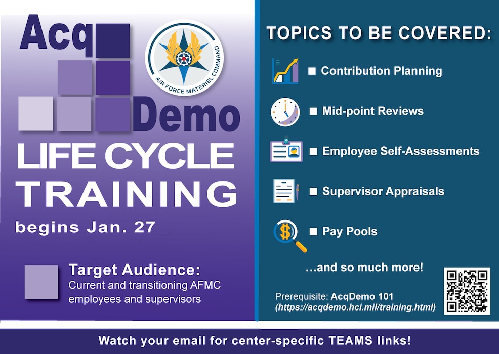 AcqDemo Life Cycle Training begins on Jan. 27 for all AFMC civilian employees.