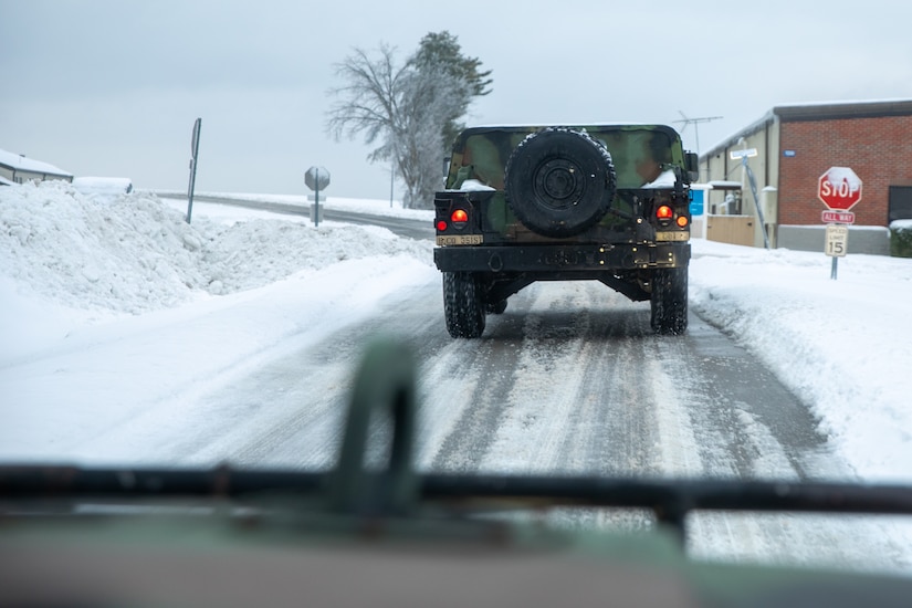 Soldiers from the Kentucky Army National Guard’s 63rd Theater Aviation Brigade respond to requests to transport critical and essential employees who could not make it to their jobs near Frankfort, Kentucky on January 6, 2025.