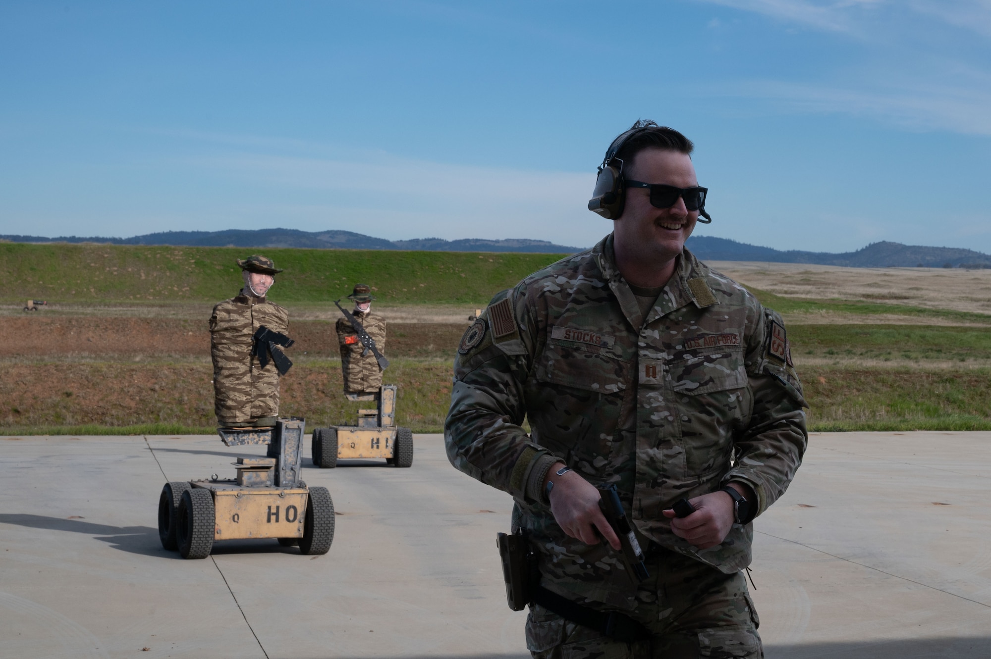 U.S. Air Force Capt. James Stocks, 9th Security Forces Squadron (SFS) commander, participates in mobile target training at Beale Air Force Base, California, Jan. 13, 2025.