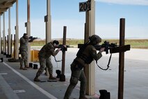 U.S. Air Force Airmen from the 9th Reconnaissance Wing use M4 carbines to fire at mobile robot targets at Beale Air Force Base, California, Jan. 13, 2025.