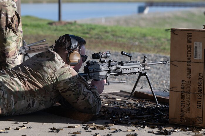 U.S. Air Force Capt. James Stocks, 9th Security Forces Squadron (SFS) commander participates in mobile target training at Beale Air Force Base, California, Jan. 14, 2025.