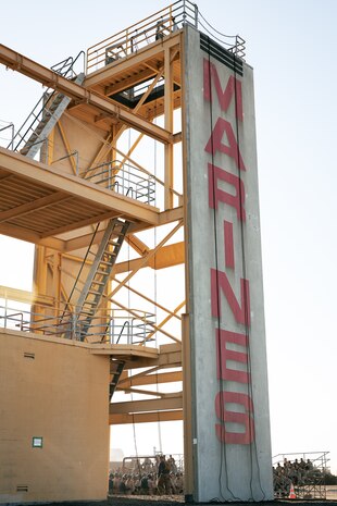 The rappel tower stands ready for new Marines to execute a training event at Marine Corps Recruit Depot San Diego, California, Jan. 10, 2025. The rappel tower provides opportunities for the new Marines to gain confidence in themselves and their gear and is one of the last training events Marines will conduct while at MCRD San Diego. Most ready when our nation is least ready, we train Marines to defeat the challengers, obstacles, and potential adversaries that hinder our nation’s progress and threaten our peace and security. (U.S. Marine Corps photo by Cpl. Sarah M. Grawcock)