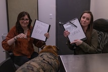 U.S. Marine Corps Lance Cpl. Bruno, the Marine Corps Recruit Depot San Diego and Western Recruiting Region mascot, gets interrogated by members of Criminal Investigation Division, Headquarters and Service Battalion during a staged interrogation, at Marine Corps Recruit Depot San Diego, California, Dec. 10, 2024.The U.S Marine Corps Criminal Investigation Division is a Department of the Navy law enforcement organization assigned within the Provost Marshal's Office and works directly for the Provost Marshal. (U.S. Marine Corps photo by Lance Cpl. Jacob B. Hutchinson)