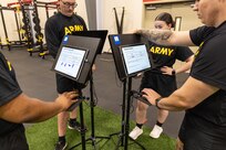 U.S. Army Sgt. Michael Bourguillon, participant, Walter Reed Army Institute of Research (WRAIR)-West, Staff Sgt. Jordan Kesseler, participant, WRAIR-West, Spc. Amanda Pinkston, participant, WRAIR-West, and Sgt. Brenden Lopez, participant, WRAIR-West, begin BET-HIIT tasks during the BET-HIIT study at 17th Fires Holistic Health and Fitness, Joint Base Lewis-McChord, Washington, October 2, 2024. The BET-HIIT study, run by WRAIR-West, is a form of intermixed brain-endurance training (BET) within a Service Member’s physical training program. It focuses on brain health and performance optimization. 

(U.S. Army photo by Christopher Nititham and Hannah Covington/RELEASED)