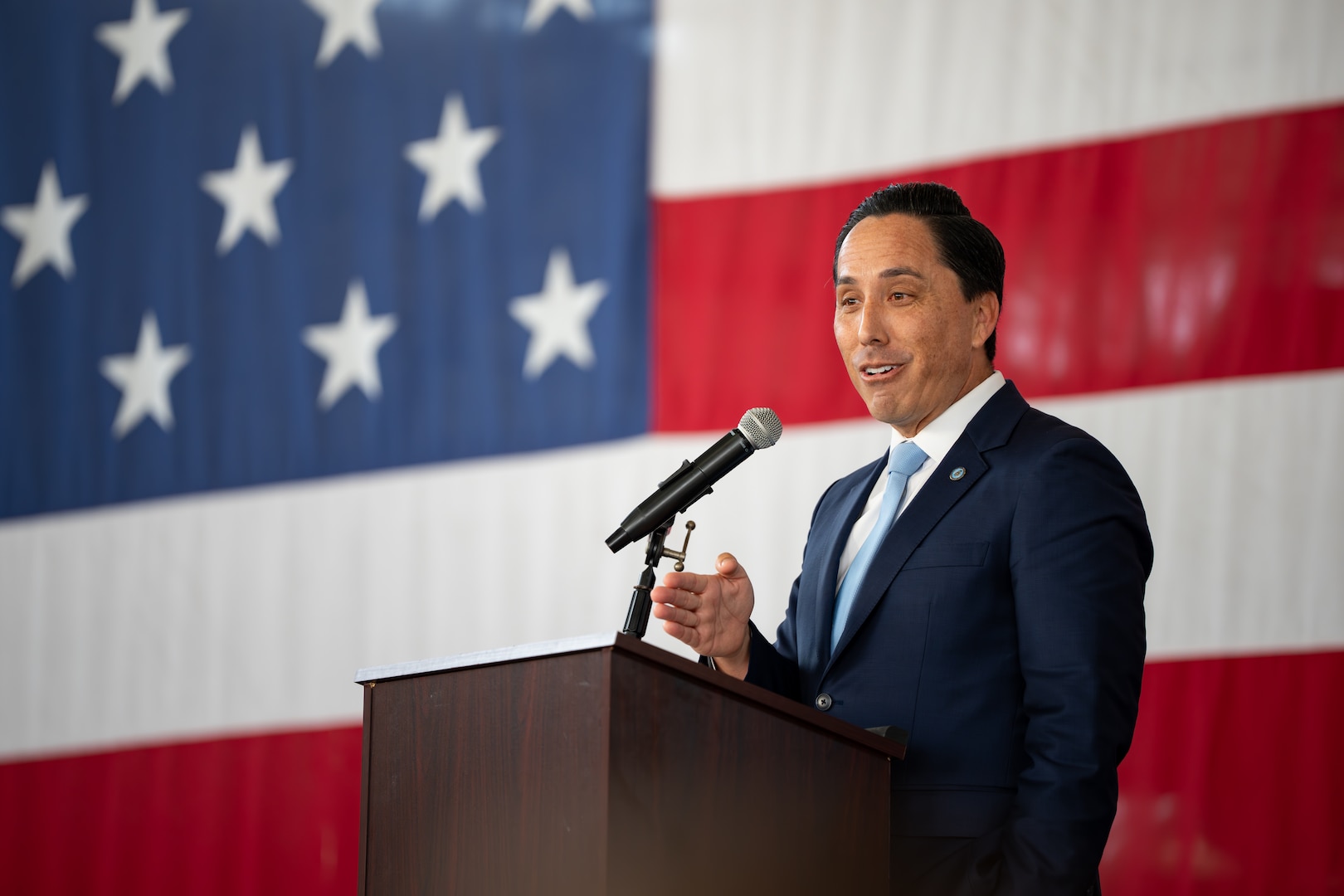 San Diego Mayor Todd Gloria speaks for the inaugural Coastie of the Year ceremony at Coast Guard Sector San Diego, Jan. 22, 2025.