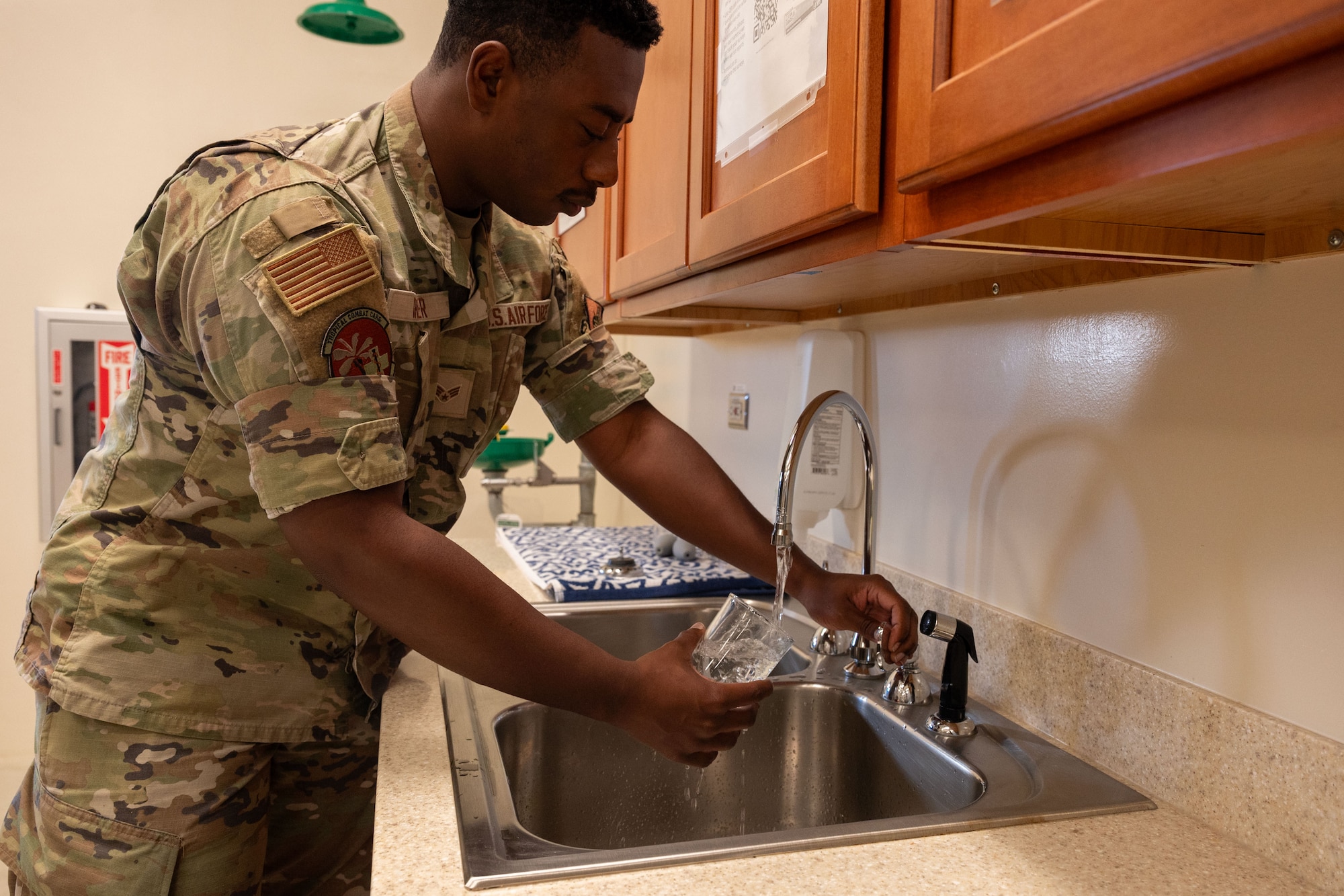U.S. Air Force Senior Airman William Greer, 36th Operational Medical Readiness Squadron bioenvironmental engineering journeyman, prepares to analyze water at Andersen Air Force Base, Guam, Jan. 22, 2025. The bioenvironmental team conducted a lead service line inventory to review and confirm that there is no lead in any service lines on base. (U.S. Air Force photo by Staff Sgt. Jasmine Barnes)