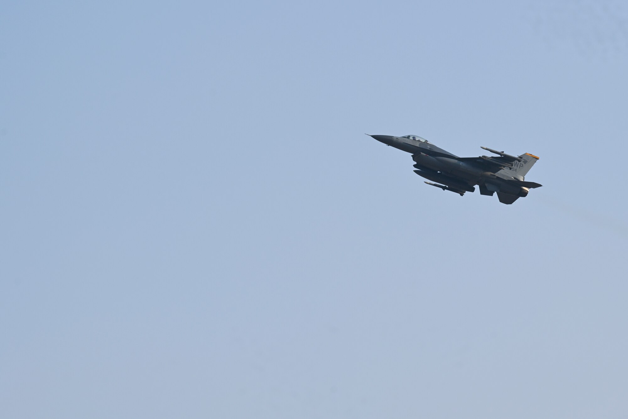 An F-16 Fighting Falcon from the 80th Fighter Squadron takes off from Gwangju Air Base, Republic of Korea, in support of Agile Combat Employment operations during Exercise Beverly Pack 25-1, Jan. 14, 2025.