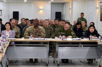 U.S. Army Gen. Xavier Brunson (second from left), the new commander of the United Nations Command, delivers opening remarks during the year's first Ambassador Roundtable at the Philippines Embassy to the Republic of Korea in Seoul, Jan. 22.