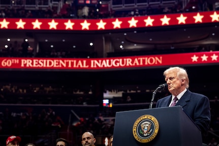 President Trump looking at crowd